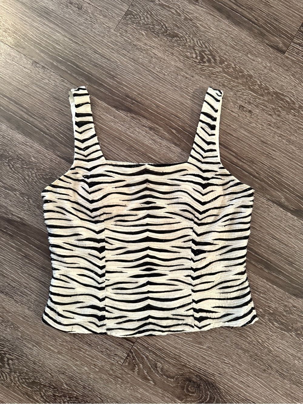 Cache Vintage Zebra Beaded Silk Top